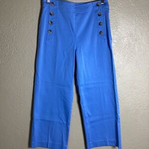 Ann Taylor Women's Blue Sailor Wide Leg High Rise Button Front Trousers Size 6